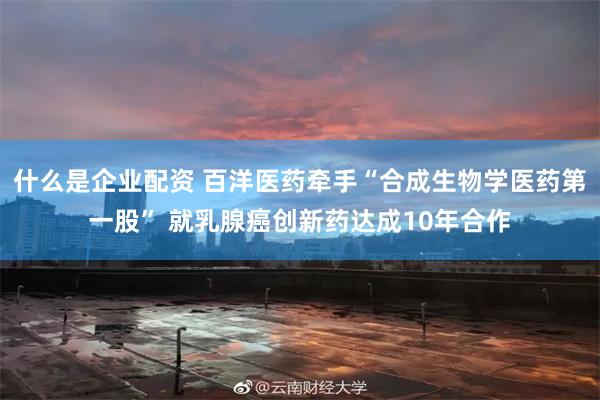 什么是企业配资 百洋医药牵手“合成生物学医药第一股” 就乳腺癌创新药达成10年合作